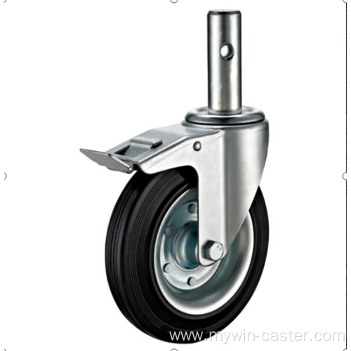 80mm threaded stem European industrial rubber swivel caster with brake